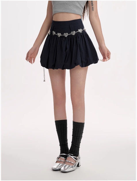 High Waisted Slimming A-line Skirt With Fluffy Flower Buds - kinko