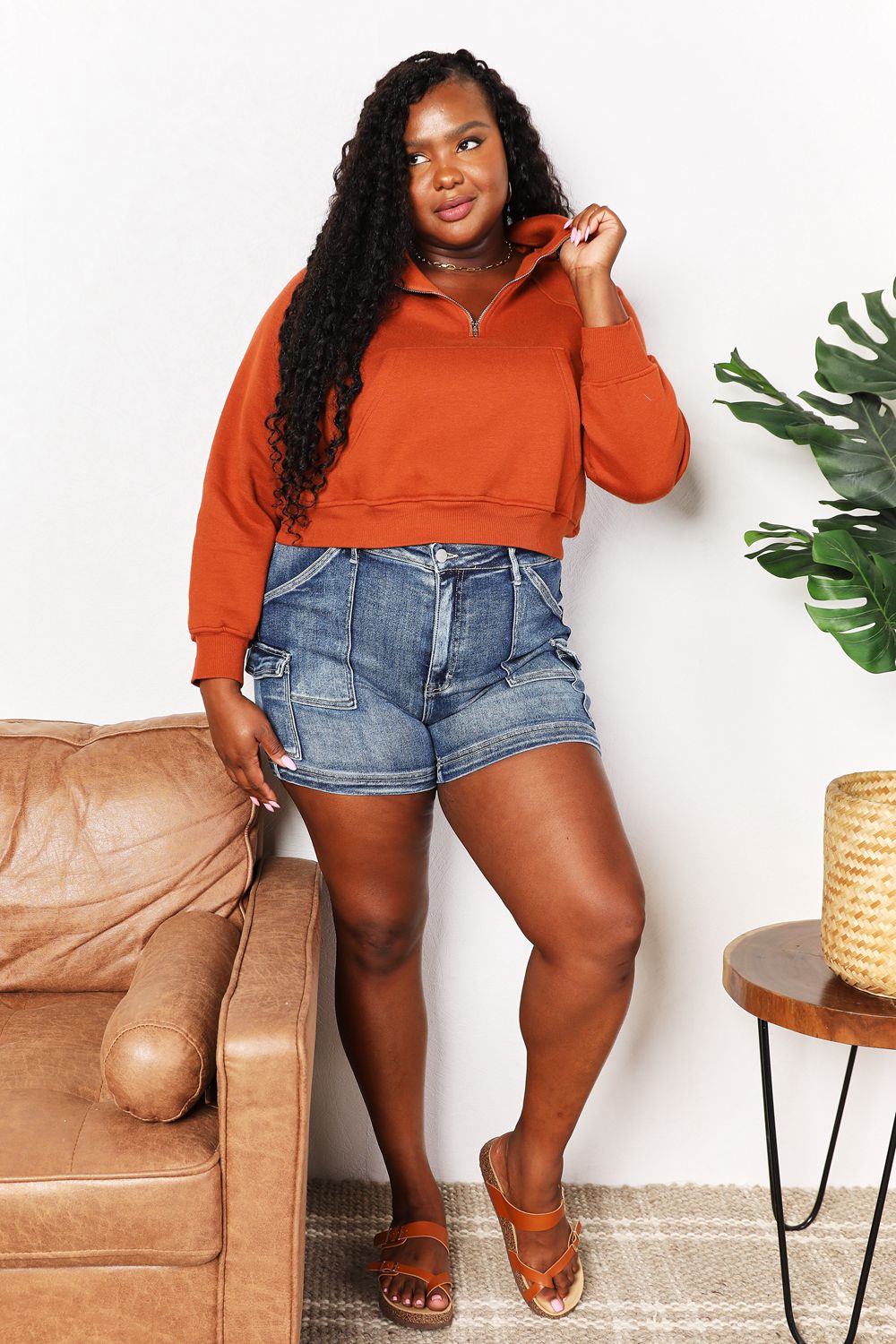 Double Take Half-Zip Long Sleeve Hoodie - kinko