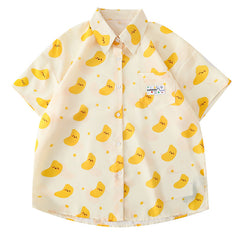 Women's Design Retro Hong Kong Style Printed Short-sleeved Shirt - kinko