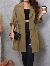 Honey Plus Size Lapel Collar Drawstring Roll-Tab Sleeve Trench Coat - kinko