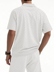 Men's Full Size Quarter Zip Short Sleeve Top and Shorts Set Plus Size - kinko