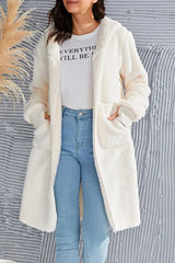 Double Take Full Size Hooded Teddy Bear Jacket with Thumbholes - kinko