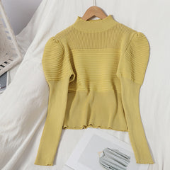 Design Sense Niche Puff Sleeves Slimming Fall Winter Stretch Sweater Women