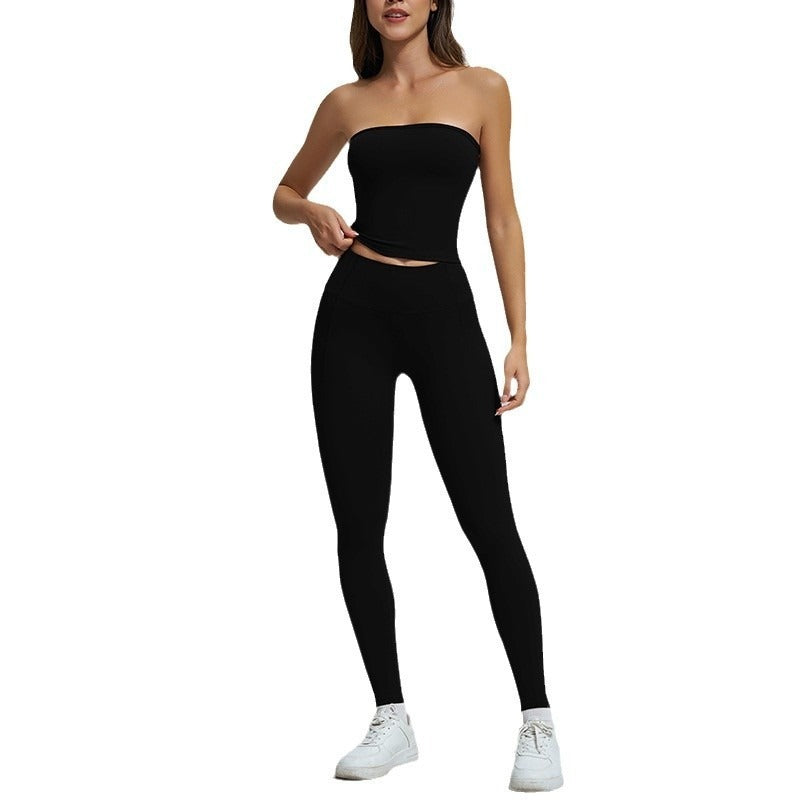 Spring And Summer High Waist Hip Lift Thin Yoga Pants Lightweight Breathable Nude Feel Chest Wrap Vest - kinko