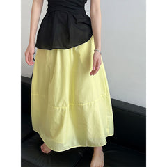 Yellow Skirt High Waist Slimming A- Line Skirt Loose Cover - kinko