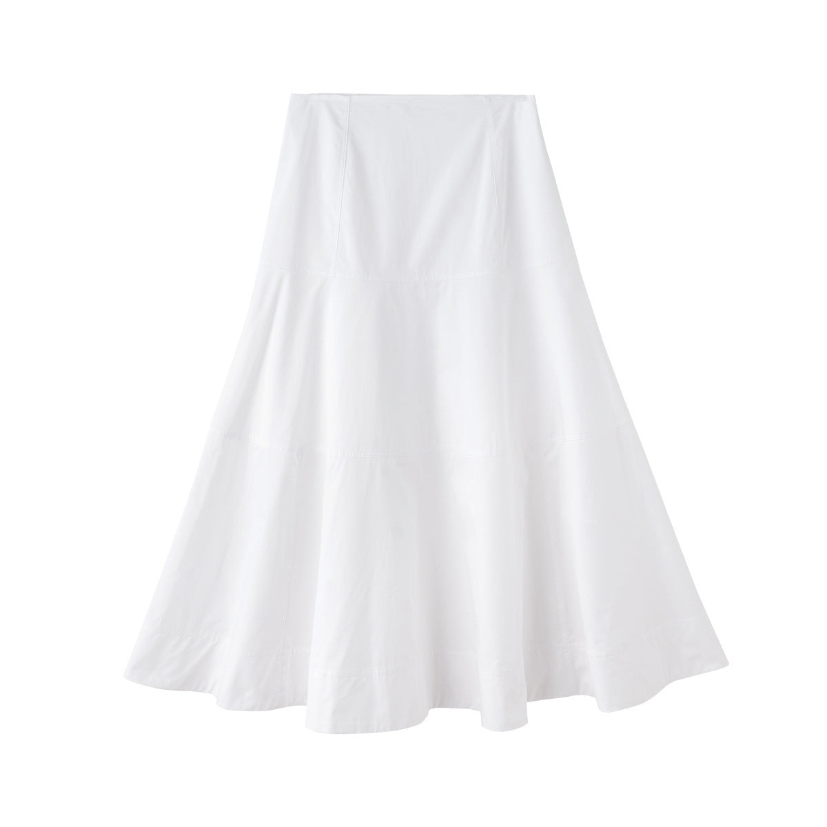 Women's White High Waisted Spliced Cotton Mid Length Skirt - kinko
