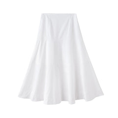 Women's White High Waisted Spliced Cotton Mid Length Skirt - kinko