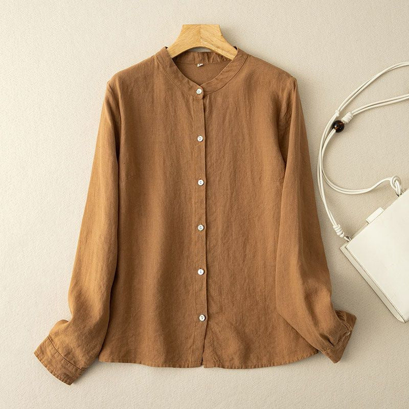 Retro Loose Cotton-linen Shirt Women - kinko