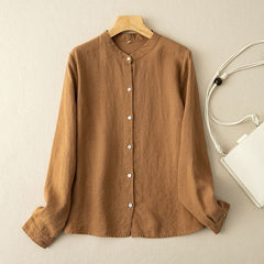 Retro Loose Cotton-linen Shirt Women - kinko