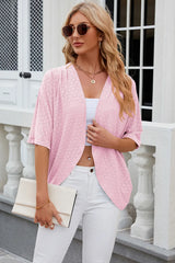 Eyelet Open Front Half Sleeve Cardigan - kinko