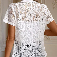 Elegant Solid Color Women's Lace Cardigan - Stylish Breathable Slim-Fit Spring&Summer Blouse With Floral Lace Detail - kinko