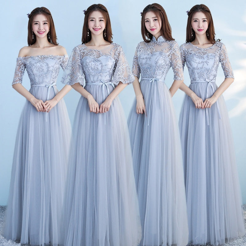 Long Bridesmaid Blue Wedding Dress Girlfriends Party Dress - kinko