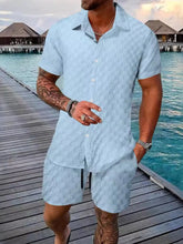 Men's Full Size Collared Neck Short Sleeve Top and Shorts Set Plus Size - kinko