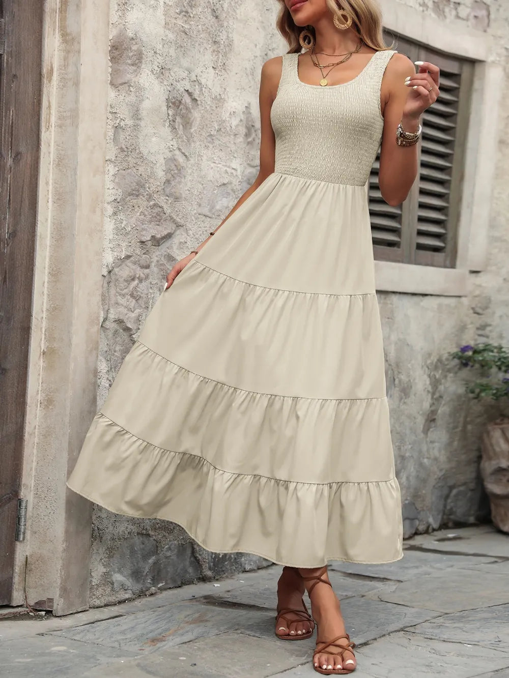 Ivy Lane Smocked Scoop Neck Sleeveless Tank Dress - kinko