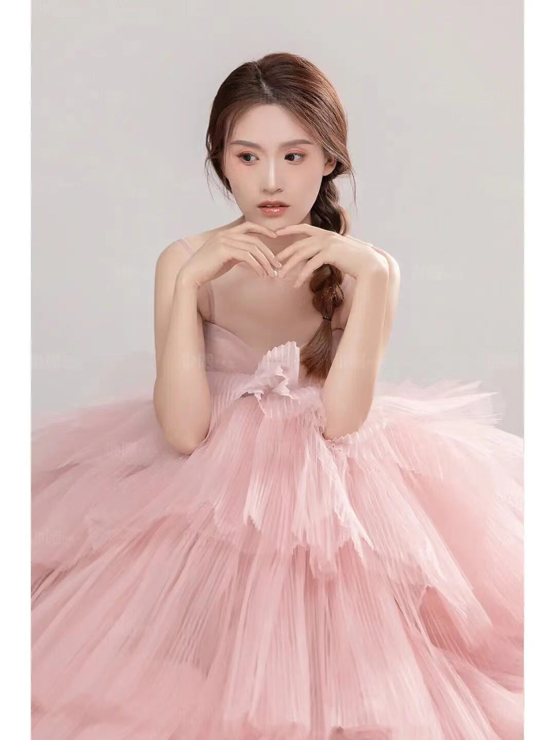 Elegant Girl's Wedding Photography Dress Pink White - kinko