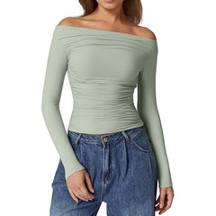 European And American Women's Clothing Top Off-shoulder Long Sleeve T-shirt - kinko