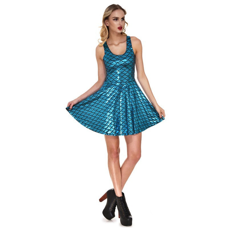 Women's Shiny Mermaid Sleeveless Short Tank Dresses - kinko