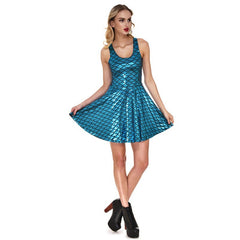Women's Shiny Mermaid Sleeveless Short Tank Dresses - kinko