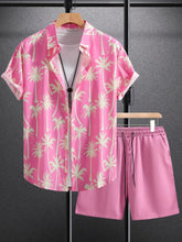 Men's Palm Tree Print Top and Shorts Summer Set - kinko