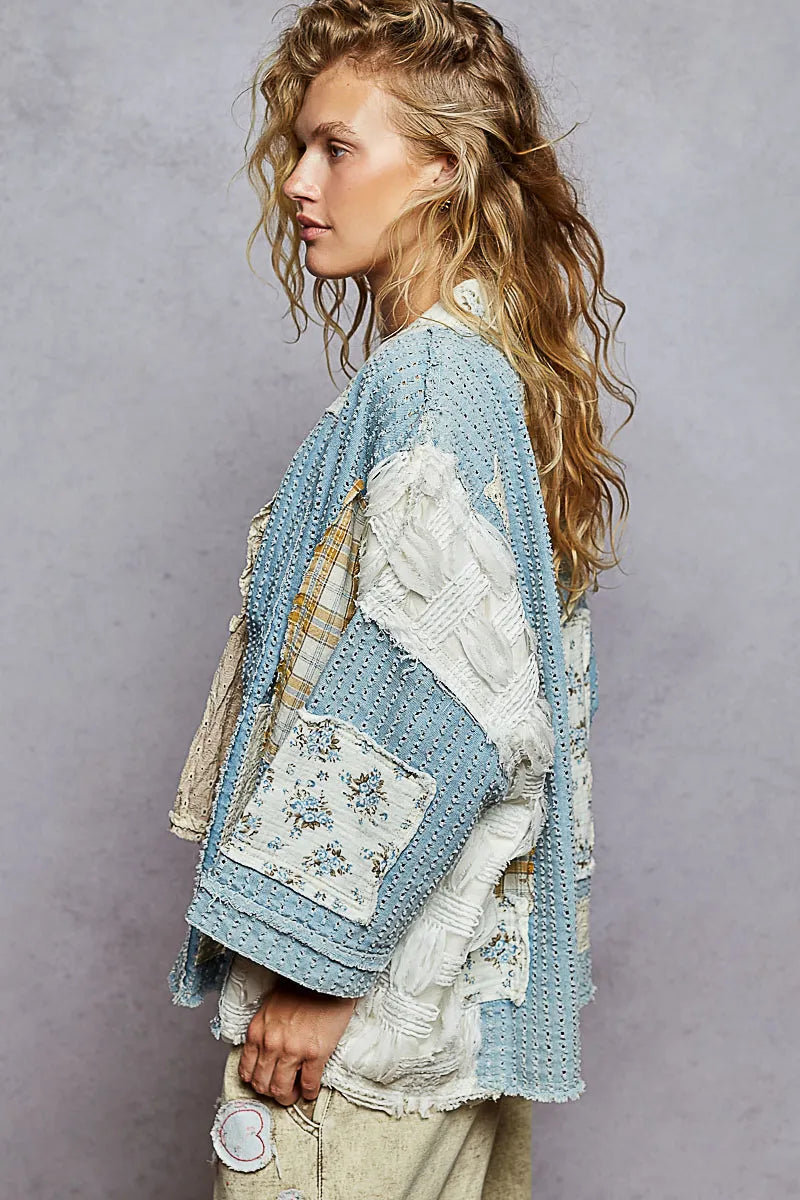 POL Floral Patches Open Front Cardigan - kinko