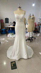 White Simple Trip Shoot Fishtail Bridal Tube Top Wedding Dress - kinko