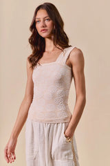 SO ME Two Tone Floral Seamless Tank Top - kinko