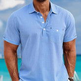 Men's Lapel Single Pocket Fashion Short Sleeve Shirt - kinko