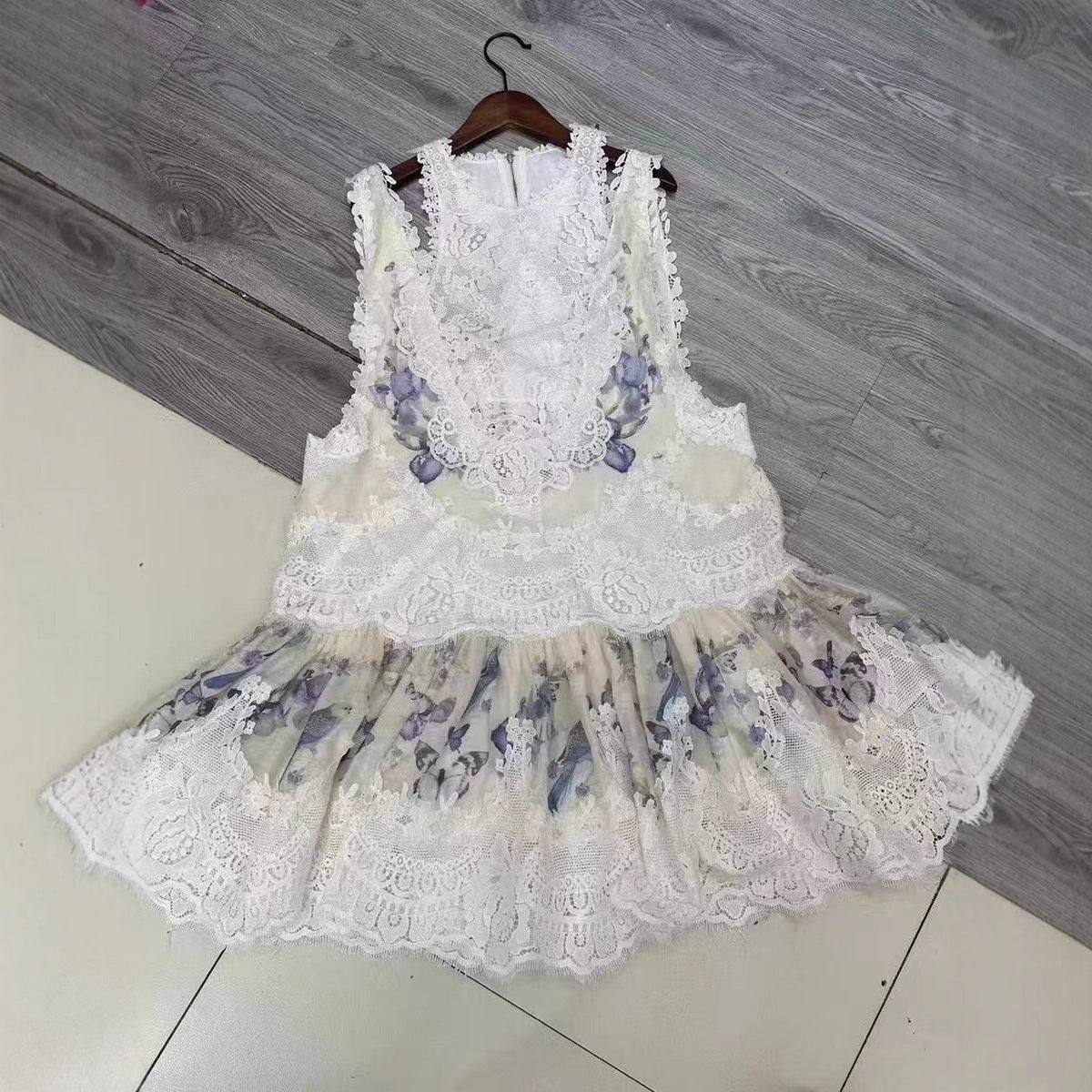 Women's Fashion Lace Stitching Dress Vest Suit - kinko