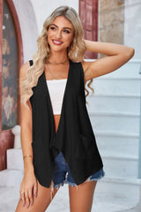 Eyelet Open Front Sleeveless Cardigan - kinko