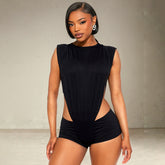 Women's Sleeveless Two-piece Hollow Siamese Top And Tight Shorts - kinko