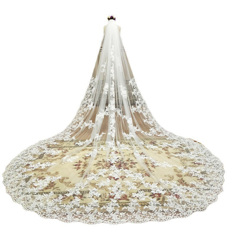 New Pattern Cathedral Length Bridal Lace Veil - kinko