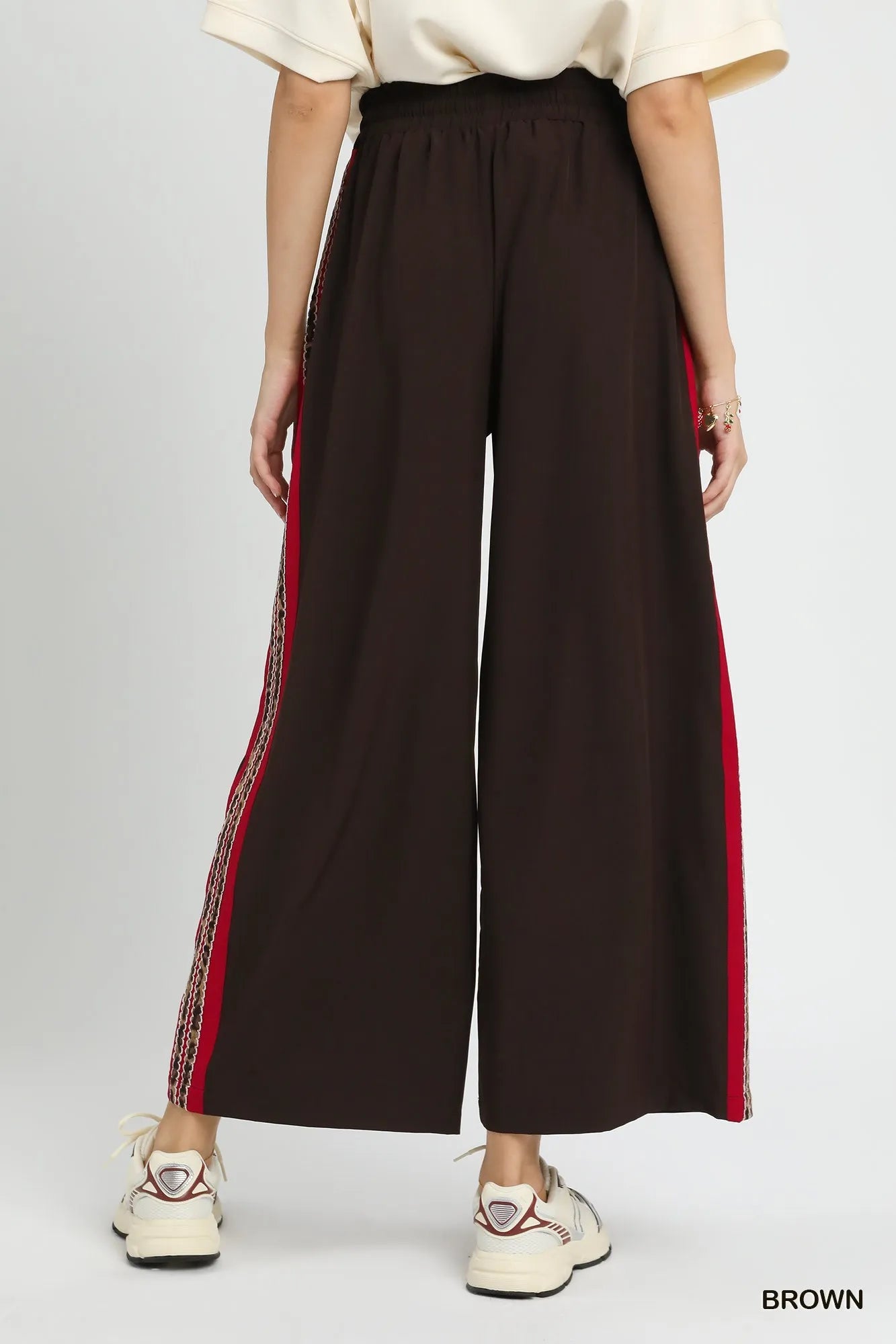 Umgee Wide Leg Pants with Contrast Side Trim - kinko