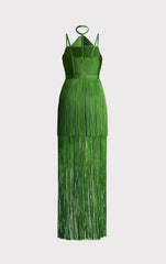 Green Halter Spaghetti Straps Tassel Dinner Ball Dress - kinko