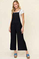 Double Take Full Size Texture Sleeveless Wide Leg Overall - kinko