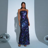 Wrapped Chest Sheath Sequined Evening Dress - kinko