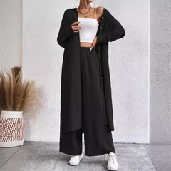 Plus Size Loose Long Shirt Wide Leg Pants Two-piece Set - kinko