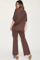 Basic Bae Full Size Bamboo Drop Shoulder T-Shirt and Flare Pants Set - kinko