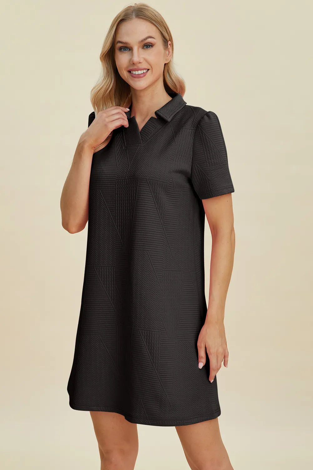Double Take Full Size Texture Short Sleeve Dress - kinko