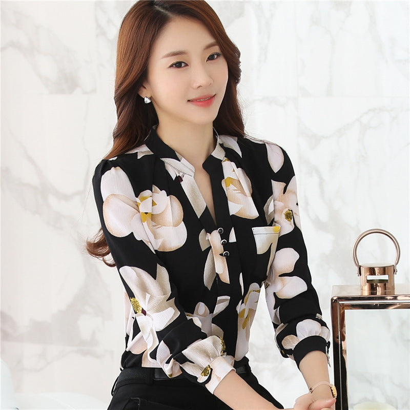 Women's Korean-style Long-sleeved Chiffon Shirt - kinko