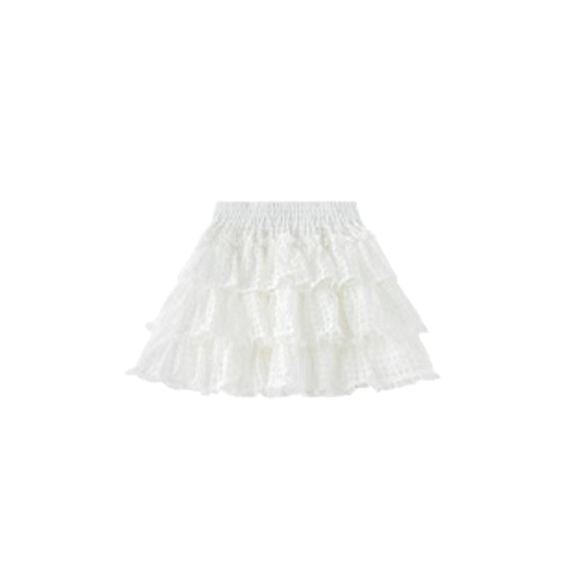 Blue Suit Mesh Stretch Slim Strap Top Lace Cake Dress - kinko