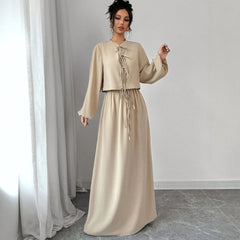 Vintage Artistic Long Sleeve Suspender Dress Suit Female Spring - kinko