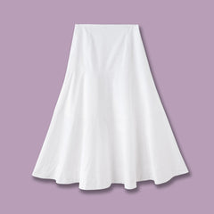 Women's White High Waisted Spliced Cotton Mid Length Skirt - kinko
