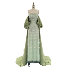 Foreign Trade Tube Top Heavy Industry Beads Off-shoulder Satin Trailing Evening Dress - kinko