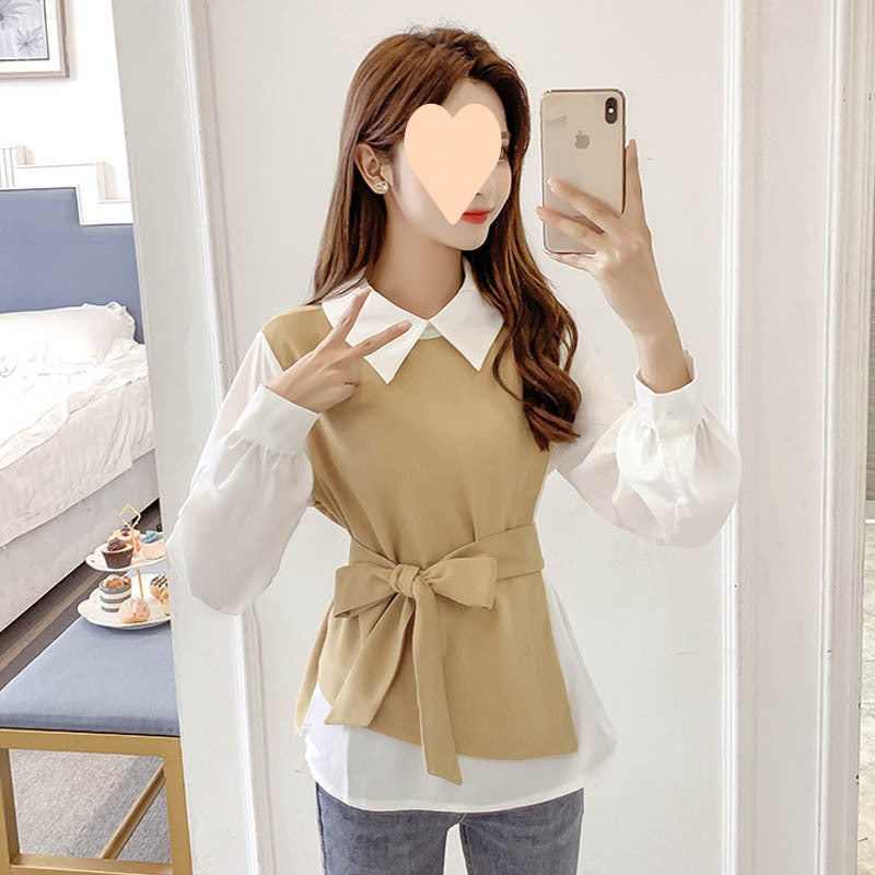 All-matching Fitted Waist Flattering Shirt Graceful Collar Chiffon Shirt Top - kinko