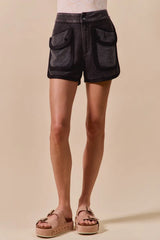 SO ME Mineral Washed Terry High Rise Cargo Shorts - kinko