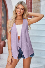 Eyelet Open Front Sleeveless Cardigan - kinko