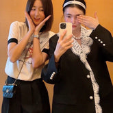 Pearl Button Lace Lace Lapel Blazer Women - kinko