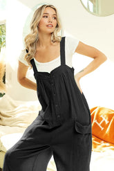 BiBi Gauze Buttoned Up Overall Jumpsuit with Pockets - kinko