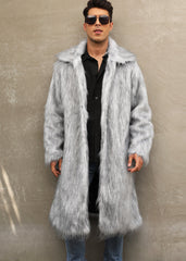 European And American Fall Winter Men Long Imitation Fur Coat Popular Men's Imitation Fox Fur Warm Coat