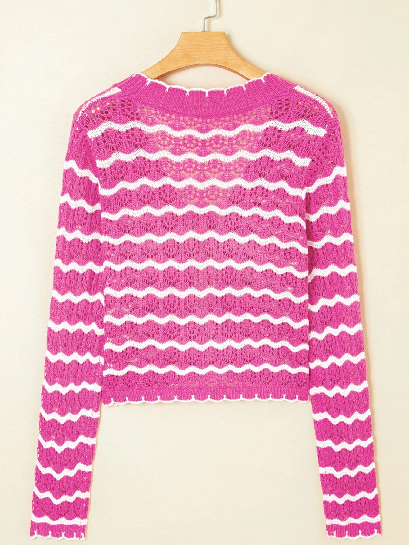 Striped Crochet Tie-Front Cardigan - kinko